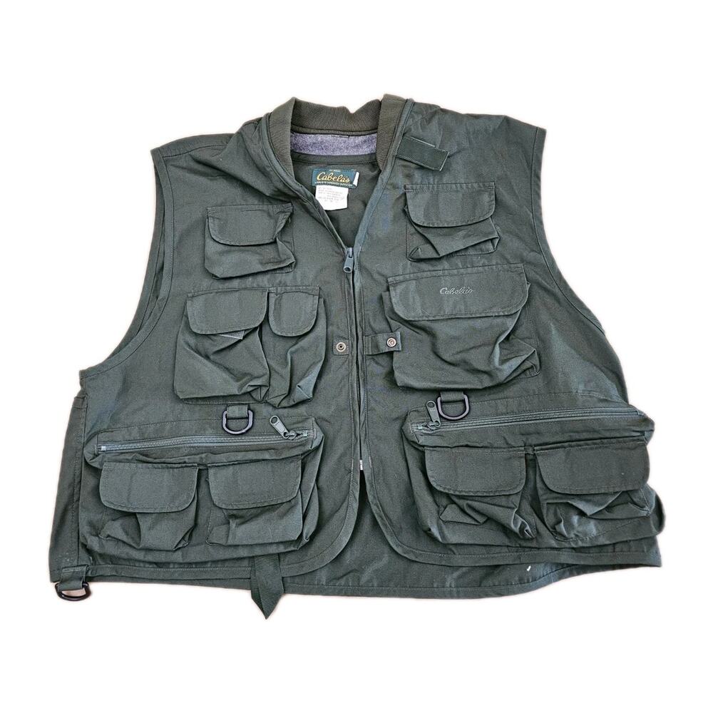 Cabela's Fishing Vest Men's Large Green Cotton Fly Hunting Hiking